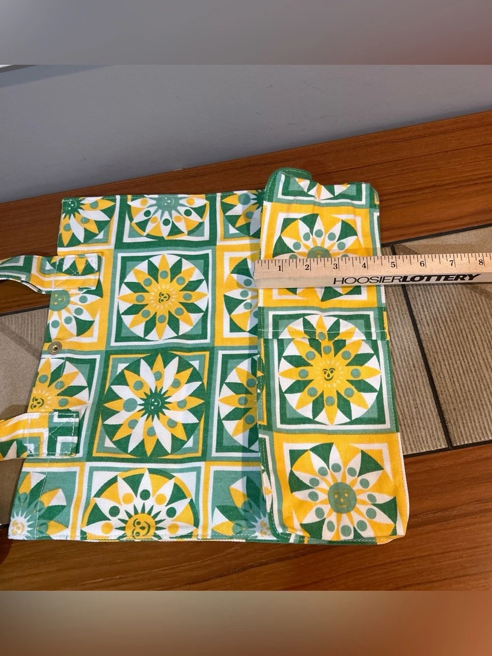 Big Bud Press Green, Yellow & White Cotton Shopper Tote with Sunburst Pattern